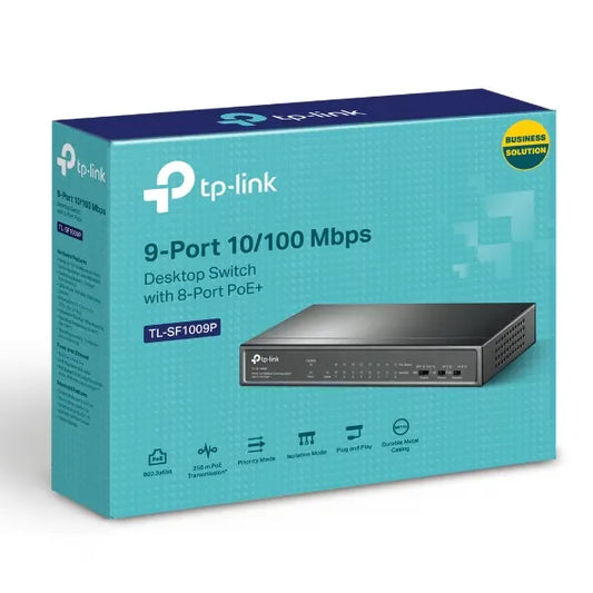 (CH)TP-Link TL-SF1009P 9-Port 10/100Mbps Desktop Switch with 8-Port PoE+, Up to 65W for 8 PoE por...