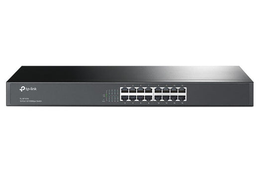 TP-Link TL-SF1016 16-port 10/100M Switch, 16 10/100M RJ45 ports, 1U 19-inch rack-mountable steel...