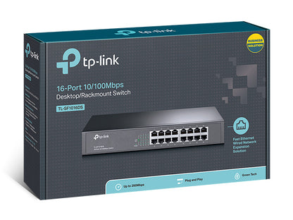 TP-Link TL-SF1016DS 16-Port 10/100Mbps Smart Switch or wall-mounting design Plug and play 3.2Gbps...