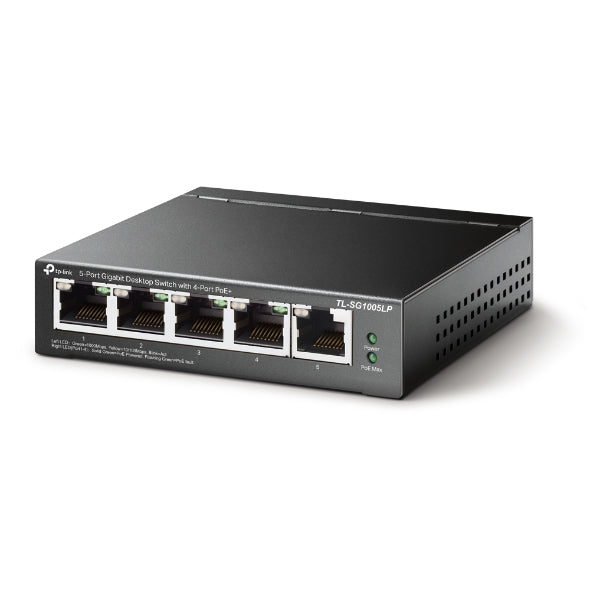 TP-Link TL-SG1005LP 5-Port Gigabit Desktop Switch with 4-Port PoE+, Up To 40W For all PoE Ports, Up To 30W Each Port
