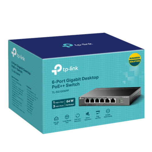 TP-Link TL-SG1006PP 6-Port Gigabit Desktop Switch with 3-Port PoE+ and 1-Port PoE++ , 6× 10/100/1...