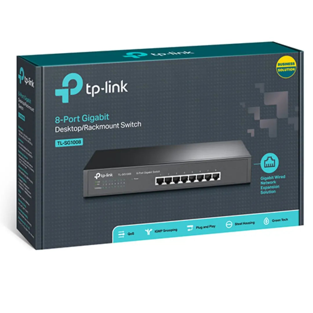 TP-Link TL-SG1008 8-Port Gigabit Unmanaged Switch 13' Desktop Rackmountable Steel Case Fanless Su...