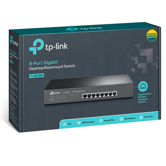 TP-Link TL-SG1008 8-Port Gigabit Unmanaged Switch 13' Desktop Rackmountable Steel Case Fanless Su...