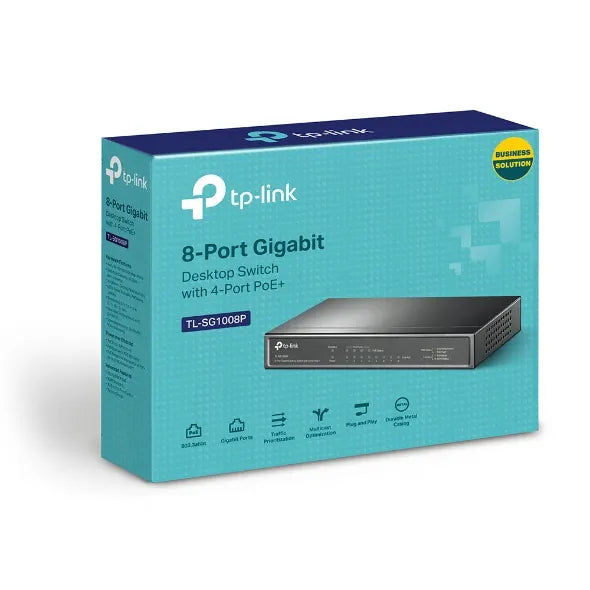 TP-Link TL-SG1008P 8-Port Gigabit Desktop Unmanaged Switch with 4-Port PoE 53W IEEE 802.3af, Up t...