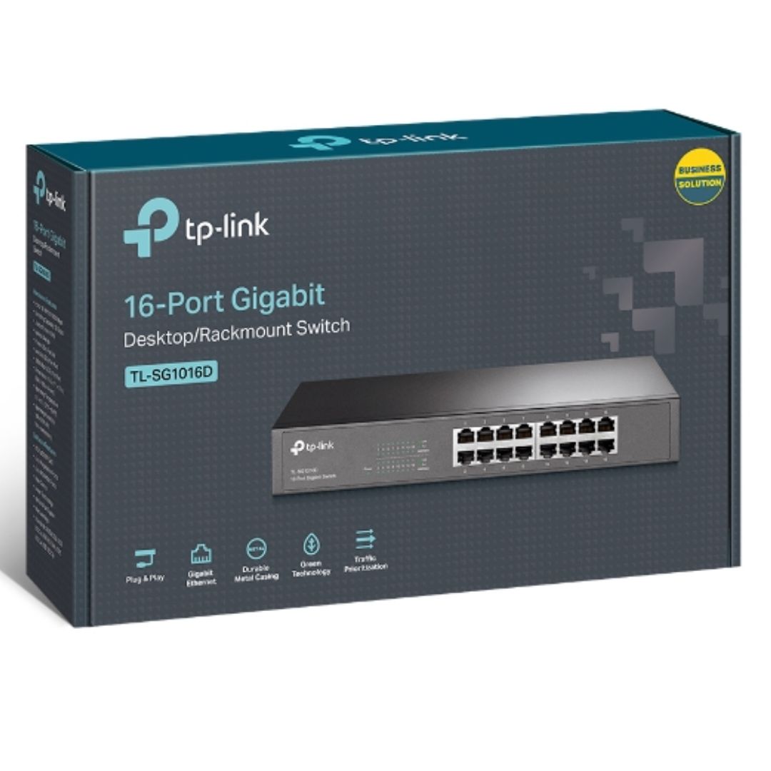 TP-Link TL-SG1016D 16-Port Gigabit Desktop/Rackmount Unmanaged Switch Energy-efficient Supports M...