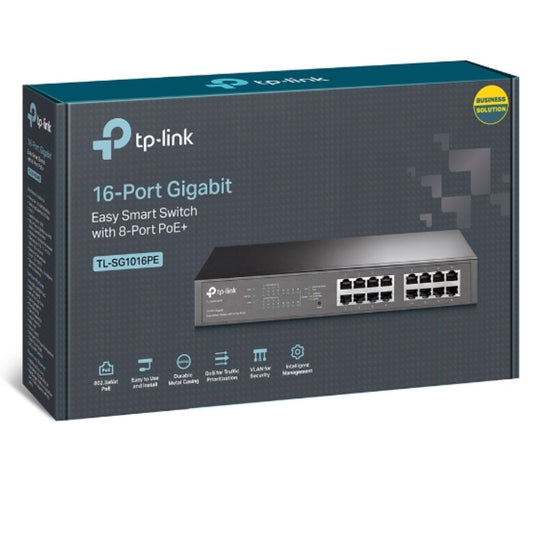 TP-Link TL-SG1016PE 16-Port Gigabit Easy Smart Switch 8-Port PoE+ Rack Mountable/Desktop, 32Gbps...