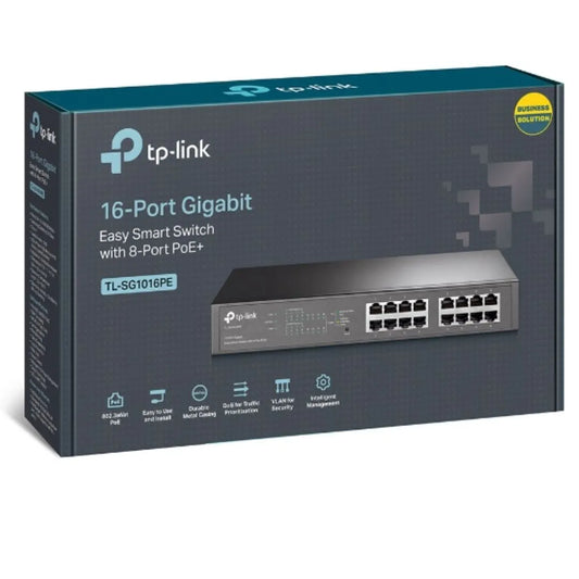 TP-Link TL-SG1016PE 16-Port Gigabit Easy Smart Switch 8-Port PoE+ Rack Mountable/Desktop, 32Gbps...