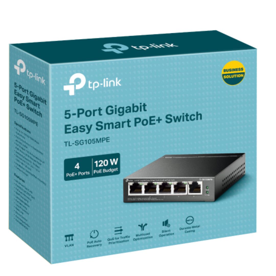 TP-Link TL-SG105MPE 5-Port Gigabit Easy Smart Switch with 4-Port PoE+, PoE Auto Recovery, MTU/Por...