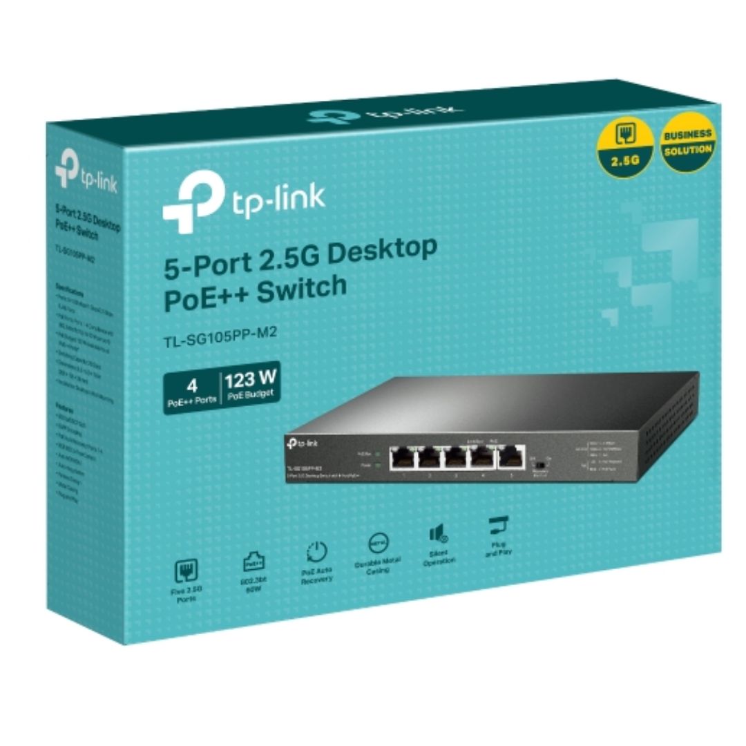 TP-Link TL-SG105PP-M2 5-Port 2.5G Desktop Switch with 4-Port PoE++, 4× 2.5G PoE++ Ports, 1x 2.5G...