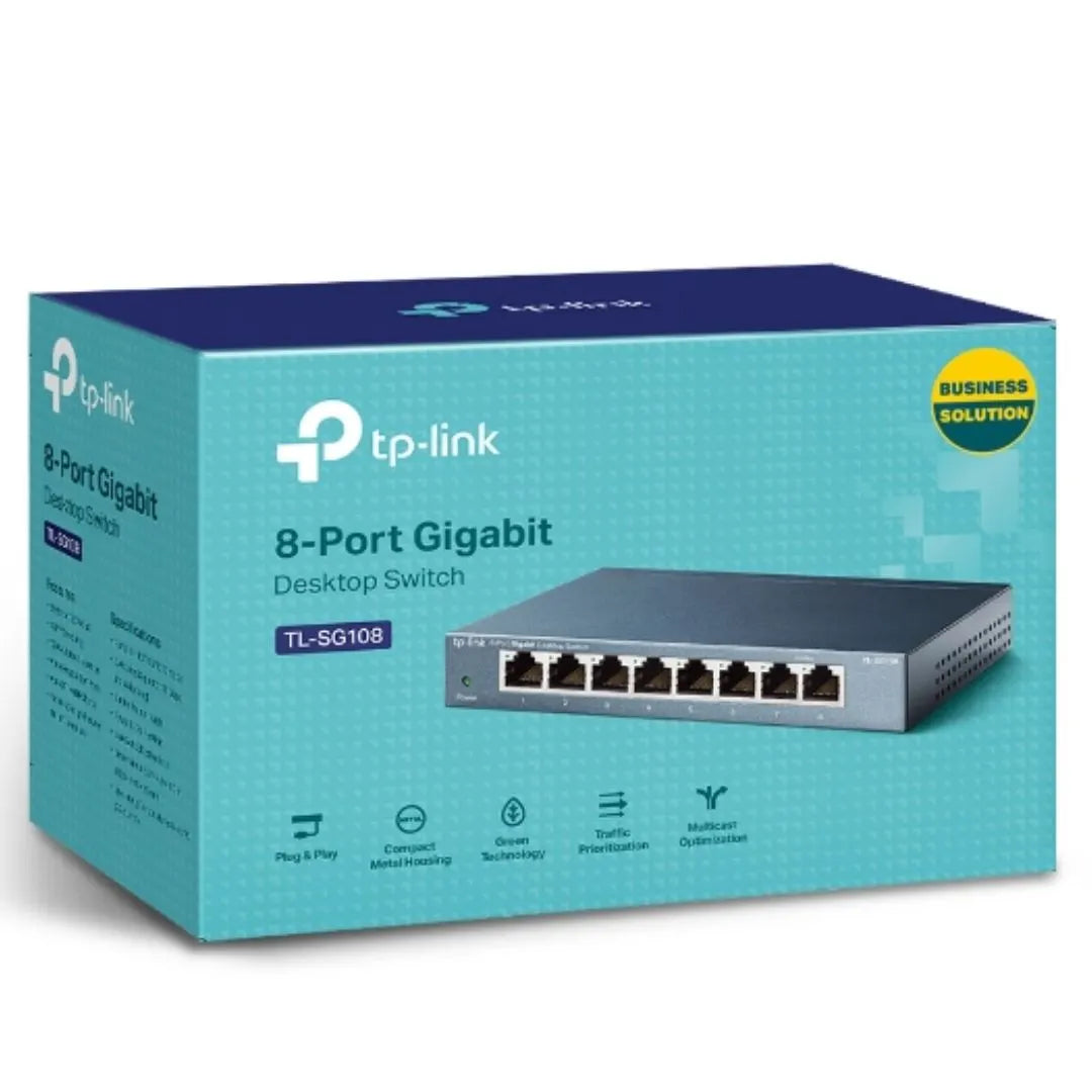 TP-Link TL-SG108 8-Port Gigabit Desktop Switch Steel Case Fanless 11.9Mpps Support 802.1p/DSCP Qo...