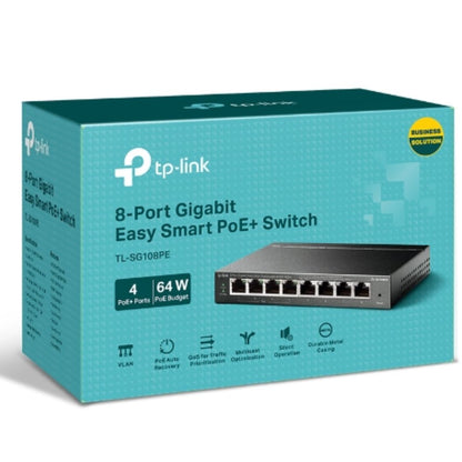TP-Link TL-SG108PE 8-Port Gigabit Easy Smart Switch with 4-Port PoE, 55W IEEE 802.3af, Fanless, V...