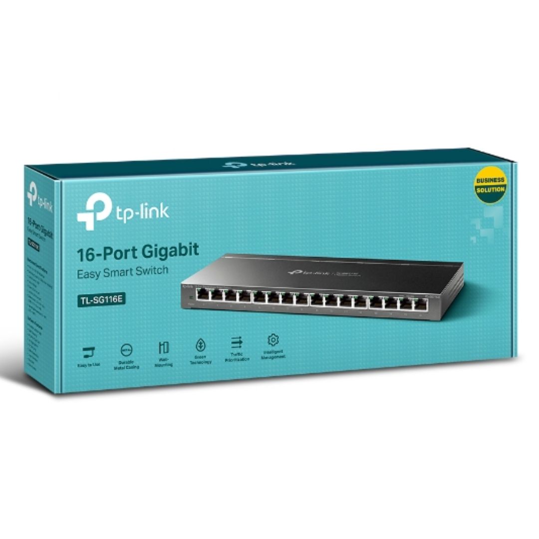 TP-Link TL-SG116E 16-Port Gigabit Unmanaged Pro Switch Desktop/Wall Mounting L2 Features 32xVLAN...