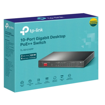 TP-Link TL-SG1210PP 10-Port Gigabit Desktop Switch with 6-Port PoE+ and 2-Port PoE++ , 9× 10/100/...