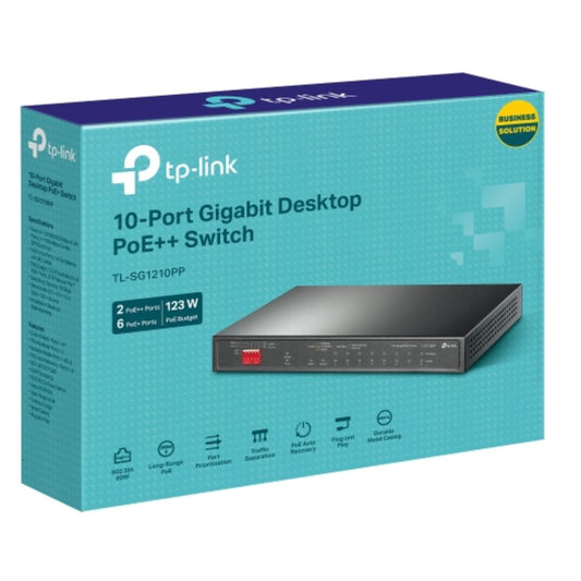 TP-Link TL-SG1210PP 10-Port Gigabit Desktop Switch with 6-Port PoE+ and 2-Port PoE++ , 9× 10/100/...