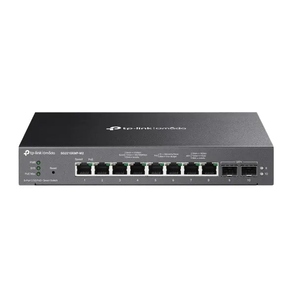 TP-Link SG2210XMP-M2 Omada 8-Port 2.5GBASE-T and 2-Port 10GE SFP+ Smart Switch with 8-Port PoE+,...