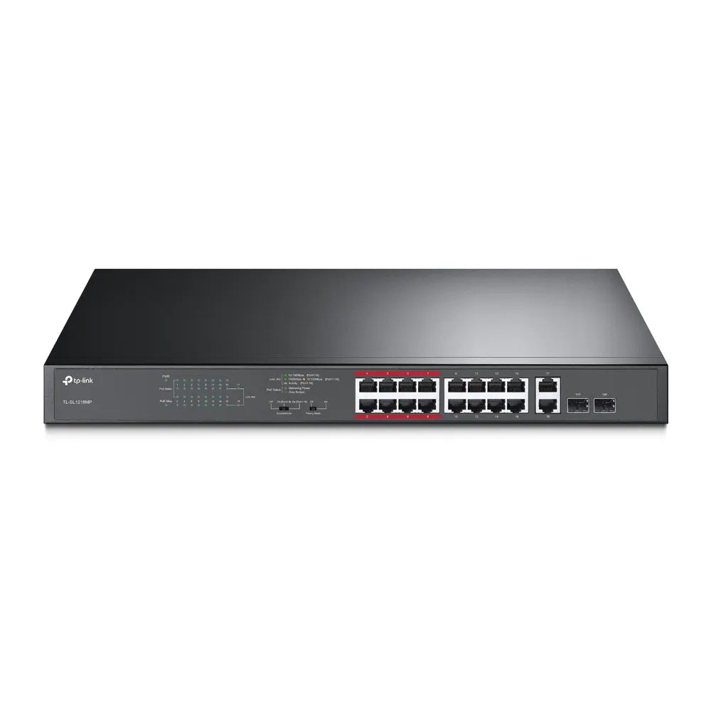 TP-Link TL-SL1218MP 16-Port 10/100Mbps PoE+ Switch, 16 10/100Mbps RJ45 Ports, 2 Gigabit RJ45 Port...