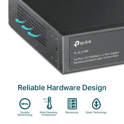 TP-Link TL-SL1218P 16-Port 10/100 Mbps + 2-Port Gigabit Rackmount Switch with 16-Port PoE+, Up to... - Image 3