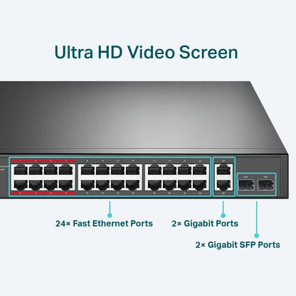 TP-Link TL-SL1226P 24-Port 10/100Mbps + 2-Port Gigabit Unmanaged PoE+ Switch , Up To 250W For all... - Image 2