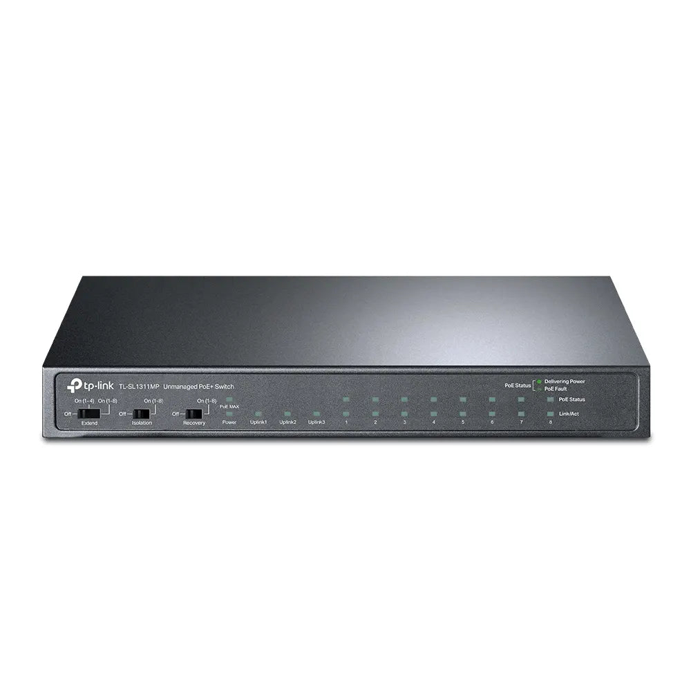 (E)TP-Link TL-SL1311MP 8-Port 10/100Mbps + 3-Port Gigabit Desktop Switch with 8-Port PoE+, Extend...