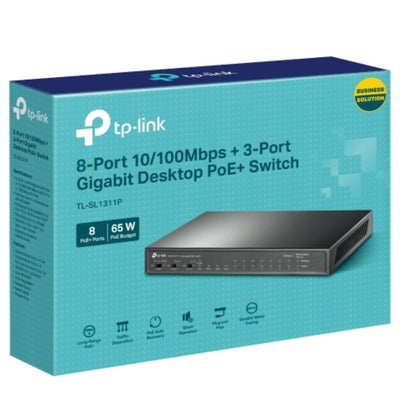 TP-Link TL-SL1311P 8-Port 10/100Mbps + 3-Port Gigabit Desktop Switch with 8-Port PoE+, Extend Mod...