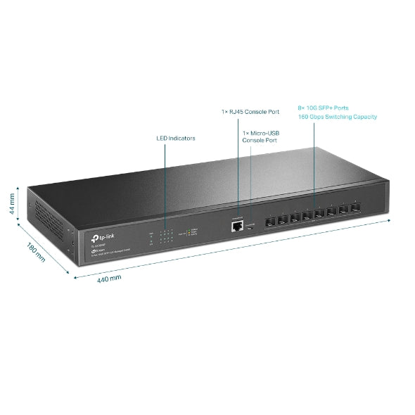 TP-Link SX3008F JetStream 8-Port 10GE SFP+ L2+ Managed Switch, SFP+, Omada SDN, Static Routing, L... - Image 3