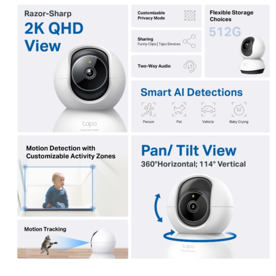 TP-Link TC72 Pan/Tilt AI Home Security Wi-Fi Camera, 2K 4MP QHD, Two-Way Audio, Sound and Light A... - Image 2
