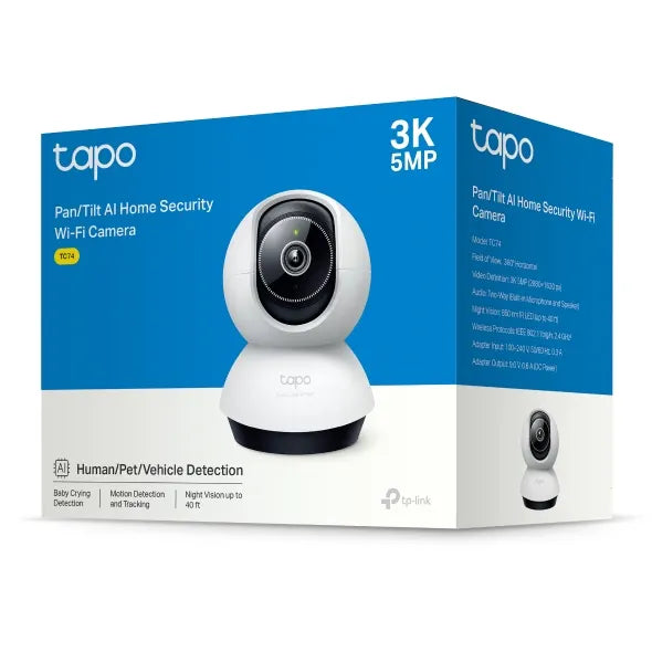 TP-Link TC74 Pan/Tilt AI Home Security Wi-Fi Camera , 3K 5MP (2880×1620), 2.4 GHz, Horizontal 360...