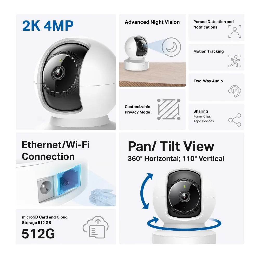 TP-Link Tapo C222 Tapo Pan Tilt Wi-Fi Camera, H.264, 1080P, 2-Way Audio, Motion Detect, Night Vis... - Image 3
