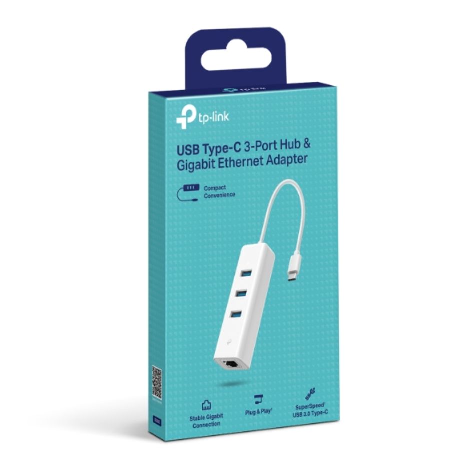TP-Link UE330C USB 3.0 Type-C to Gigabit Ethernet Network Adapter with 3-Port USB 3.0 Type-A Hub...