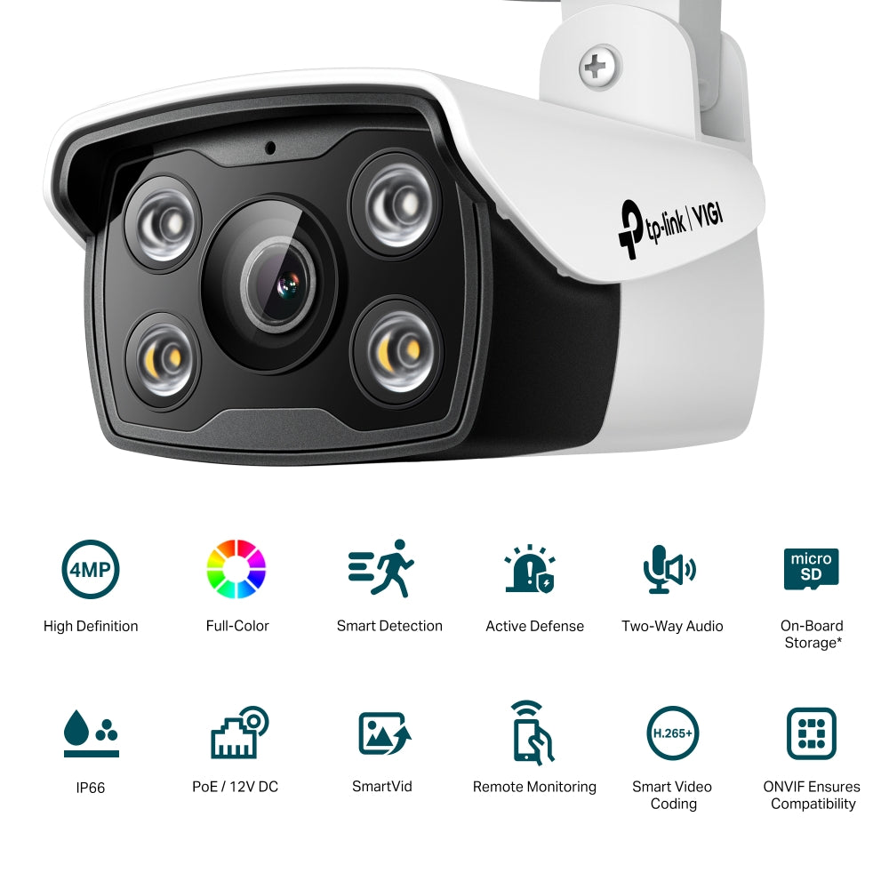 TP-Link VIGI 4MP C340(4mm) Outdoor Full-Colour Bullet Network Camera,4mm Lens, Smart Detection, 3... - Image 2
