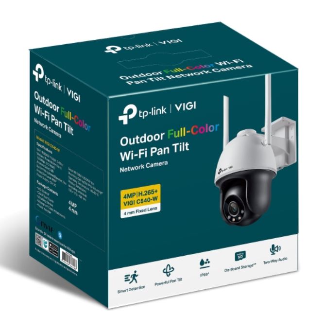 TP-Link VIGI 4MP C540-W(4mm) Outdoor Full-Colour Wi-Fi Pan Tilt Network Camera, 4mm Lens, Smart D...