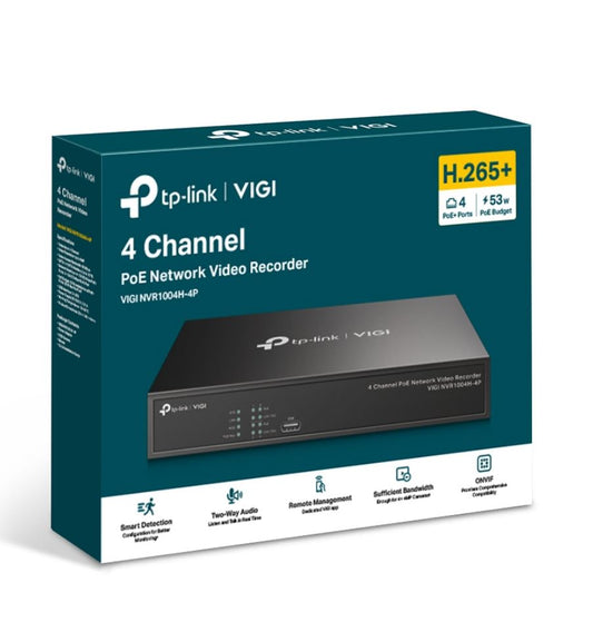 TP-Link VIGI NVR1004H-4P 4 Channel PoE+ Network Video Recorder, 24/7 Continuous Recording, 4K HDM...