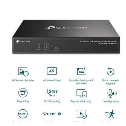 TP-Link VIGI NVR1004H-4P 4 Channel PoE+ Network Video Recorder, 24/7 Continuous Recording, 4K HDM... - Image 3