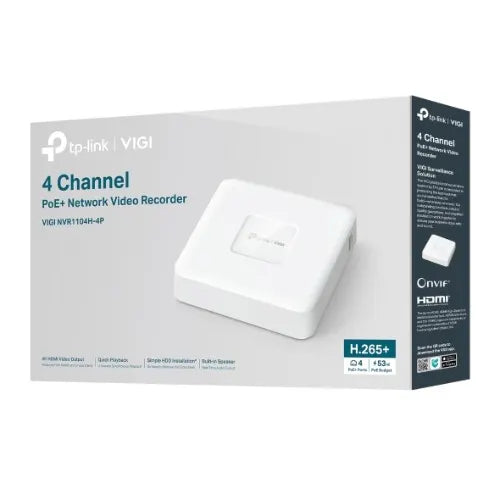 TP-Link VIGI NVR1104H-4P 4 Channel PoE+ Network Video Recorder, 24/7 Continuous Recording, 4K HDM...