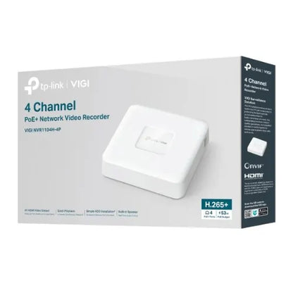 TP-Link VIGI NVR1104H-4P 4 Channel PoE+ Network Video Recorder, 24/7 Continuous Recording, 4K HDM...