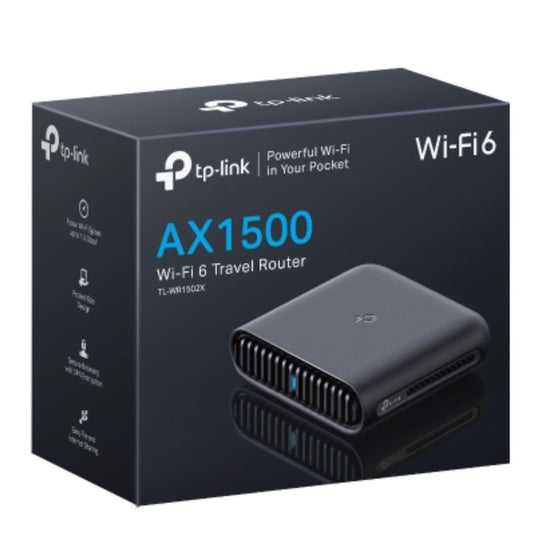 TP-Link TL-WR1502X AX1500 Wi-Fi 6 Travel Router, 1201 Mbps at 5 GHz + 300 Mbps at 2.4 GHz, 2× Int...