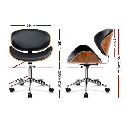 Artiss Wooden Office Chair Leather Seat Black - Image 2