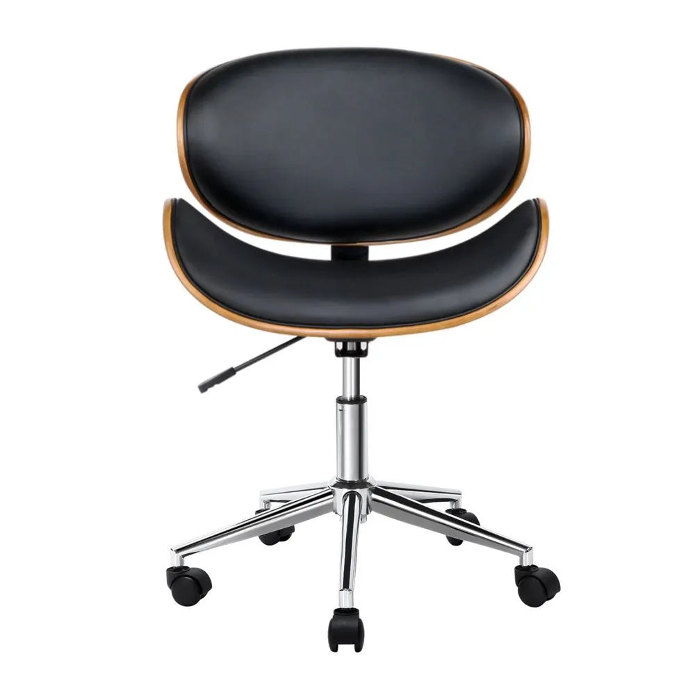 Artiss Wooden Office Chair Leather Seat Black - Image 3