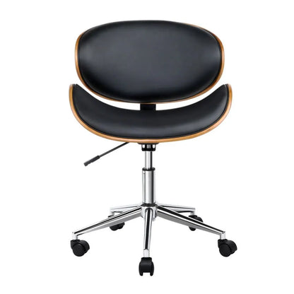 Artiss Wooden Office Chair Leather Seat Black - Image 3