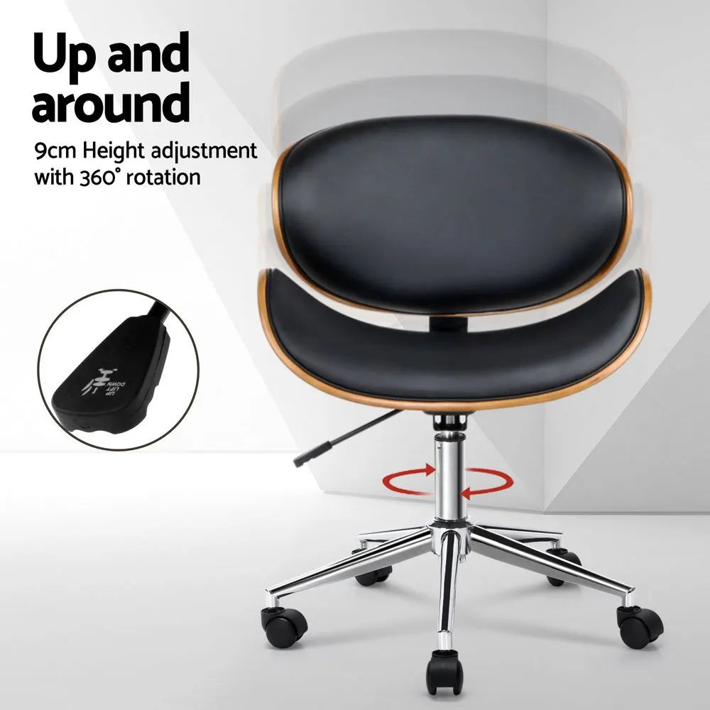 Artiss Wooden Office Chair Leather Seat Black - Image 4