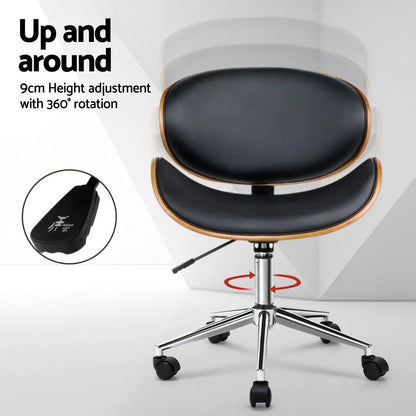 Artiss Wooden Office Chair Leather Seat Black - Image 4