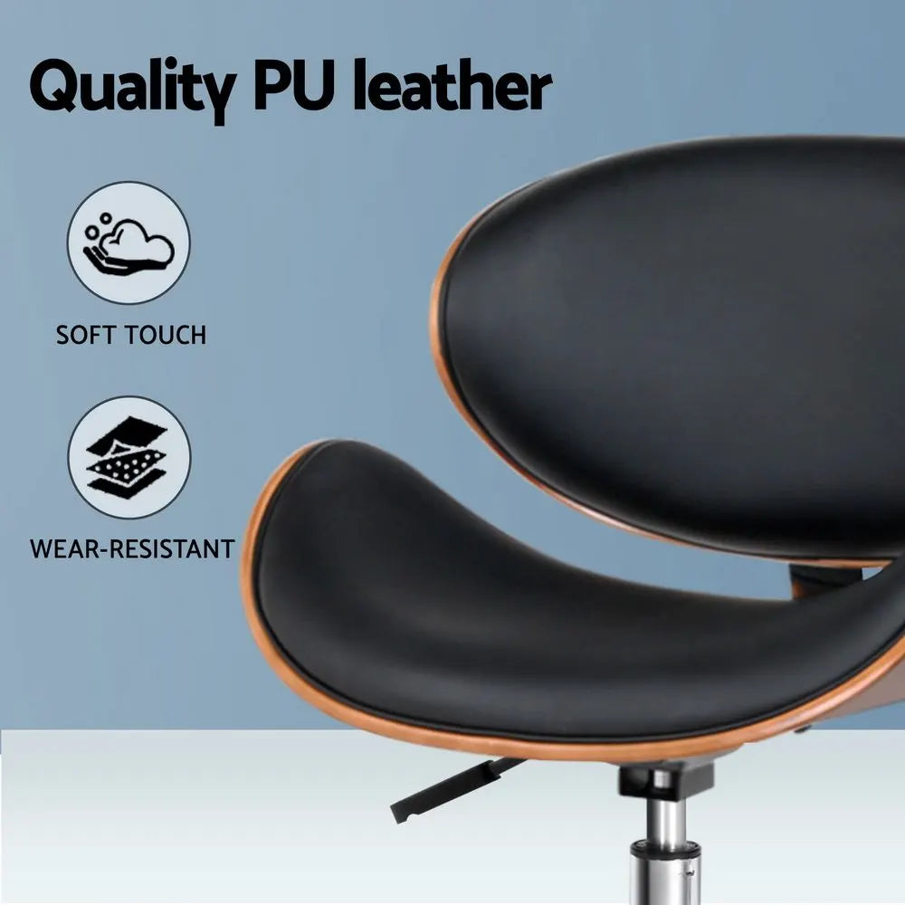 Artiss Wooden Office Chair Leather Seat Black - Image 5