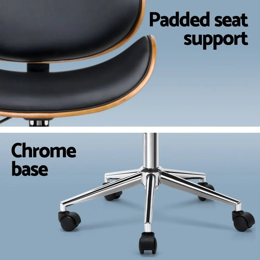 Artiss Wooden Office Chair Leather Seat Black - Image 6