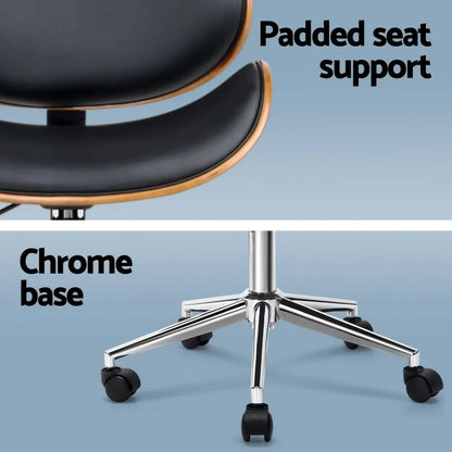 Artiss Wooden Office Chair Leather Seat Black - Image 6
