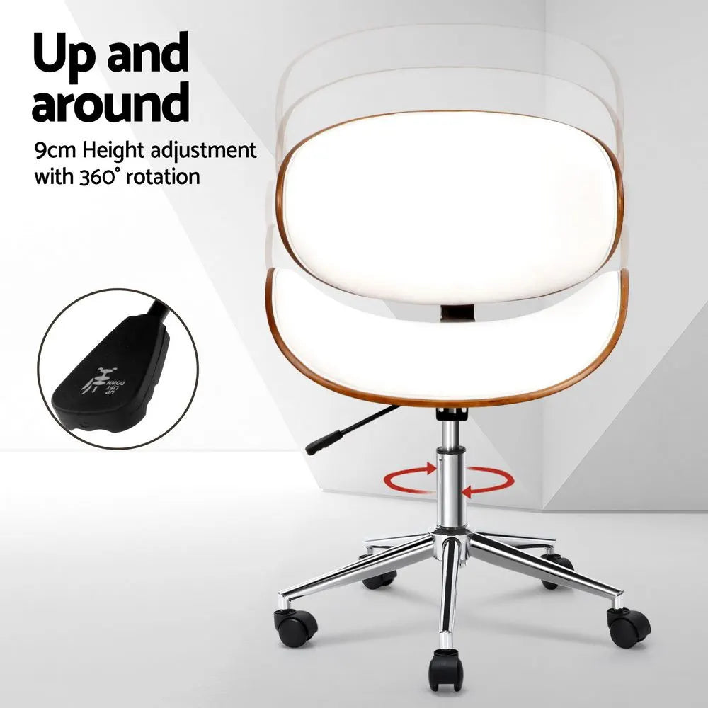 Artiss Wooden Office Chair Leather Seat White - Image 4
