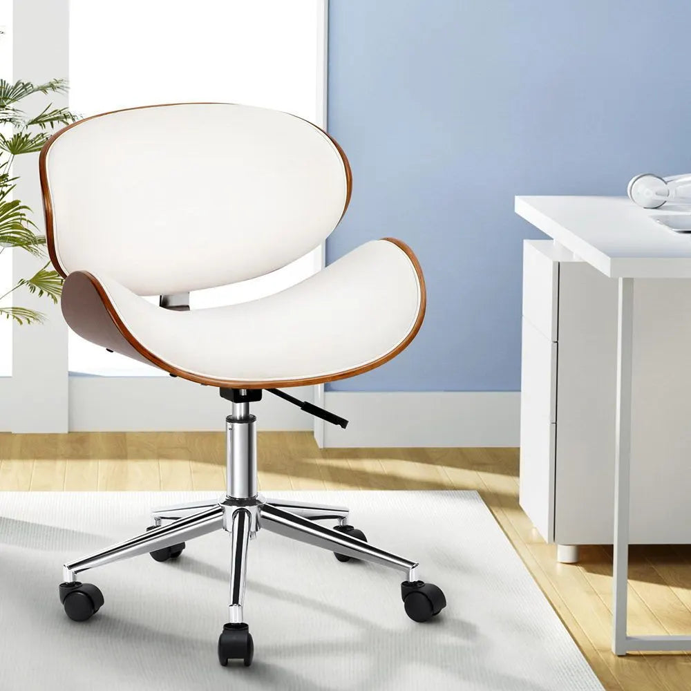 Artiss Wooden Office Chair Leather Seat White - Image 9
