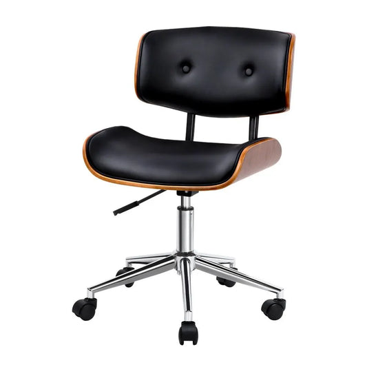 Artiss Wooden Office Chair PU Seat Black Brown