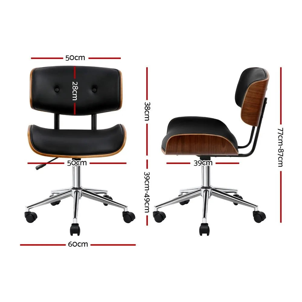 Artiss Wooden Office Chair PU Seat Black Brown - Image 2