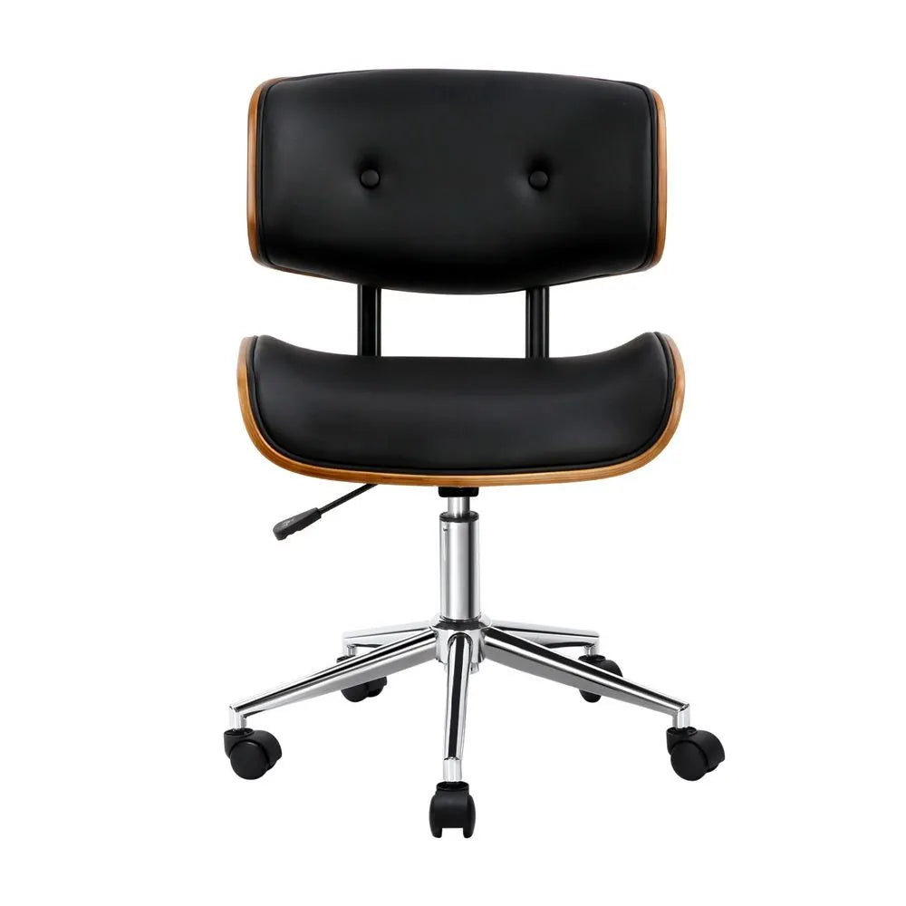 Artiss Wooden Office Chair PU Seat Black Brown - Image 3