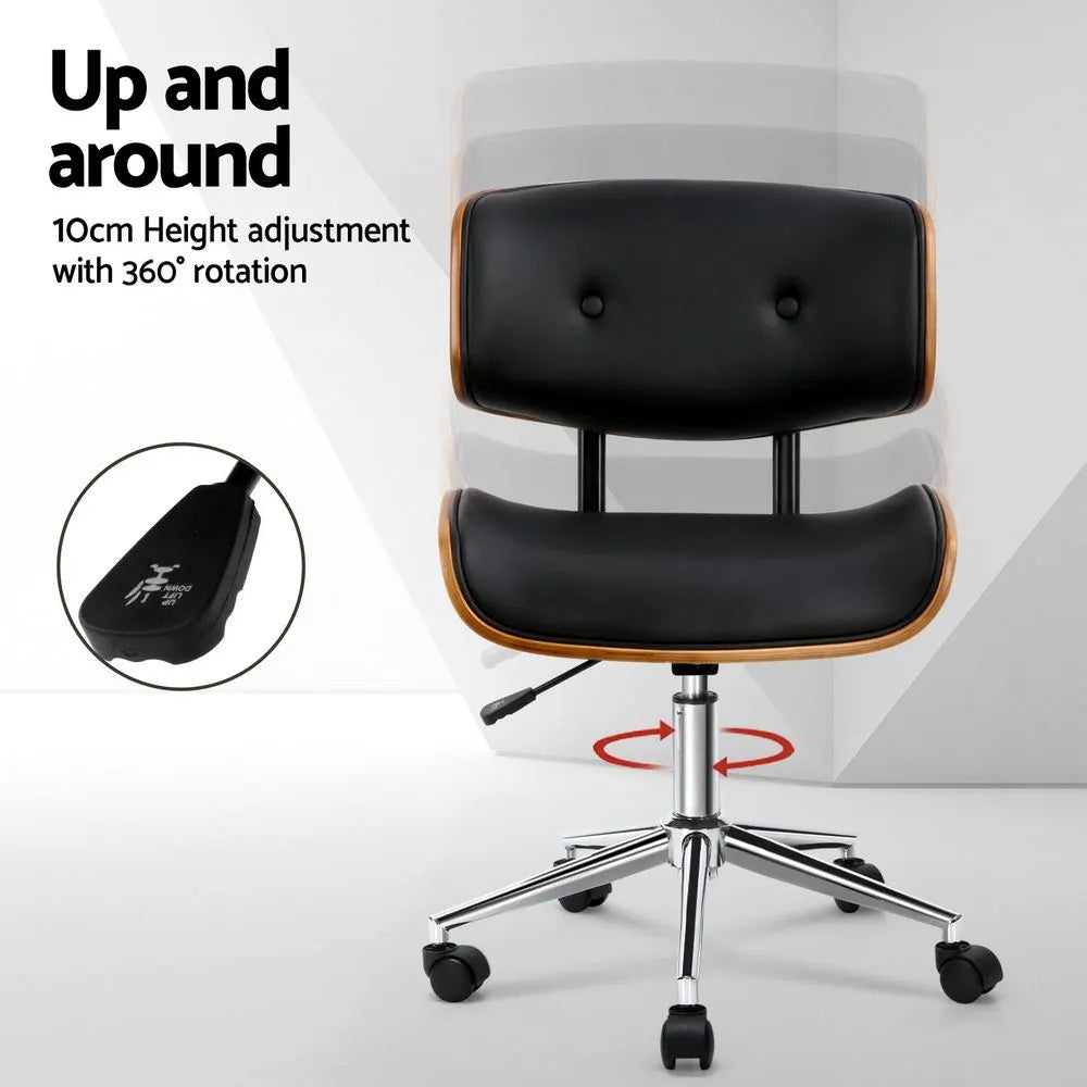 Artiss Wooden Office Chair PU Seat Black Brown - Image 4